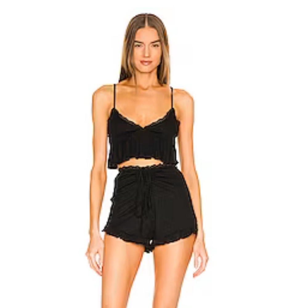 Revolve more to come black lace short sleep pajama set